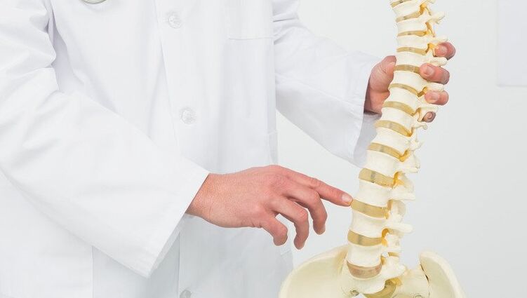 El médico demuestra el proceso de desarrollo de la osteocondrosis.